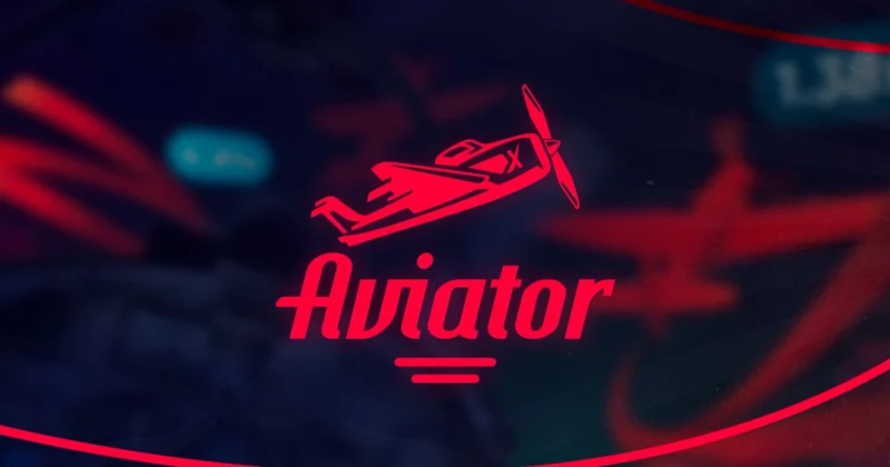 Logotipo do jogo Aviator em fundo escuro com listras vermelhas