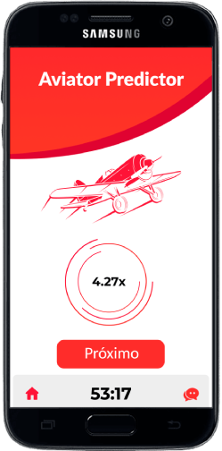 Um smartphone exibindo o aplicativo Preditor Aviator com coeficiente e tempo