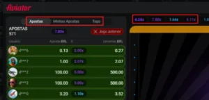 Uma captura de tela exibindo o painel de estatísticas do jogo Aviator