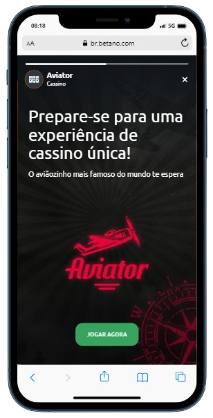 Um smartphone exibindo a página do cassino para jogar o jogo Aviator